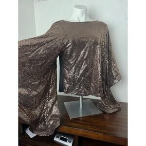 ASOPH Gold Sequin Dramatic Top with Long Sleeves Size 3X